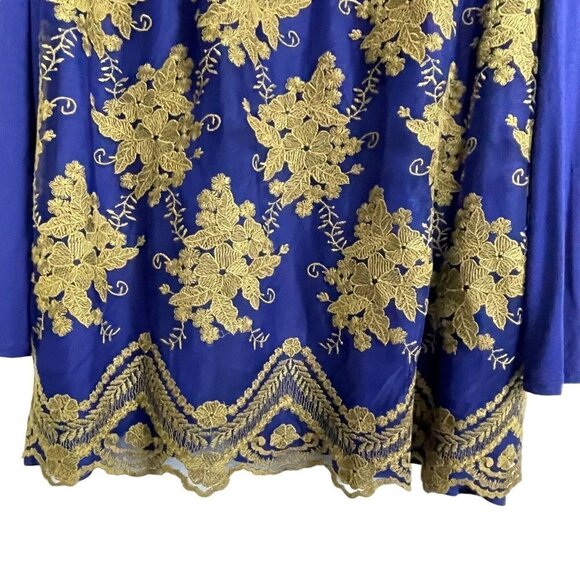 LOGO Lavish by Lori Goldstein‎ Sz XL Blue Embroidered Overlay Tunic Top Fairy - Picture 2 of 5